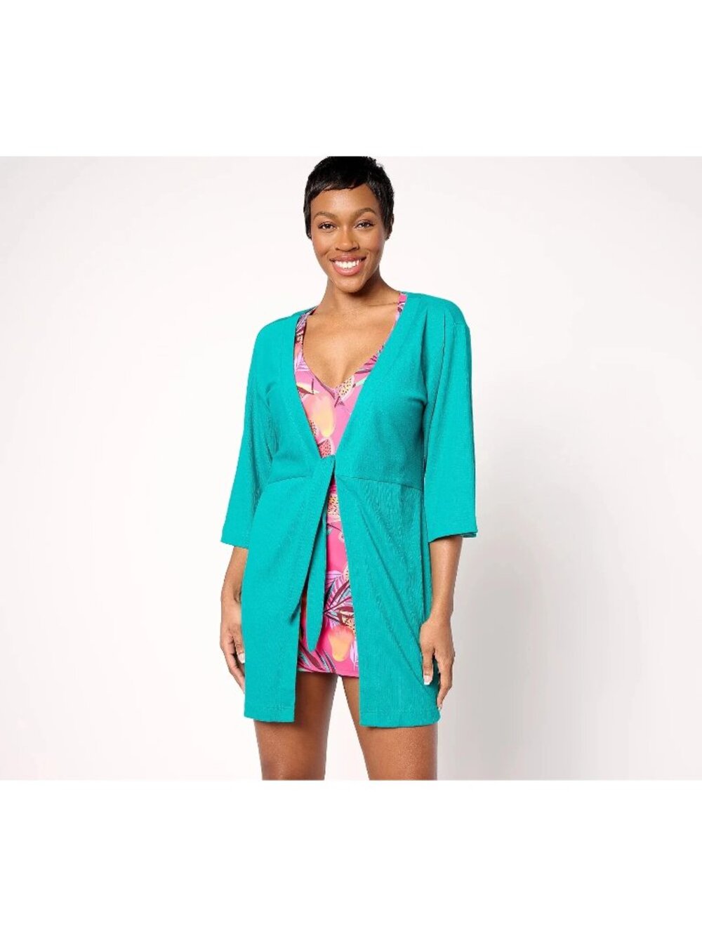 Belle by Kim Gravel Packabelle Cover Up XS Tie Front Oahu Teal Summer Beachwear